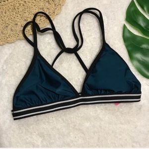 Xhilaration Teal and Black Bikini Top Criss Cross